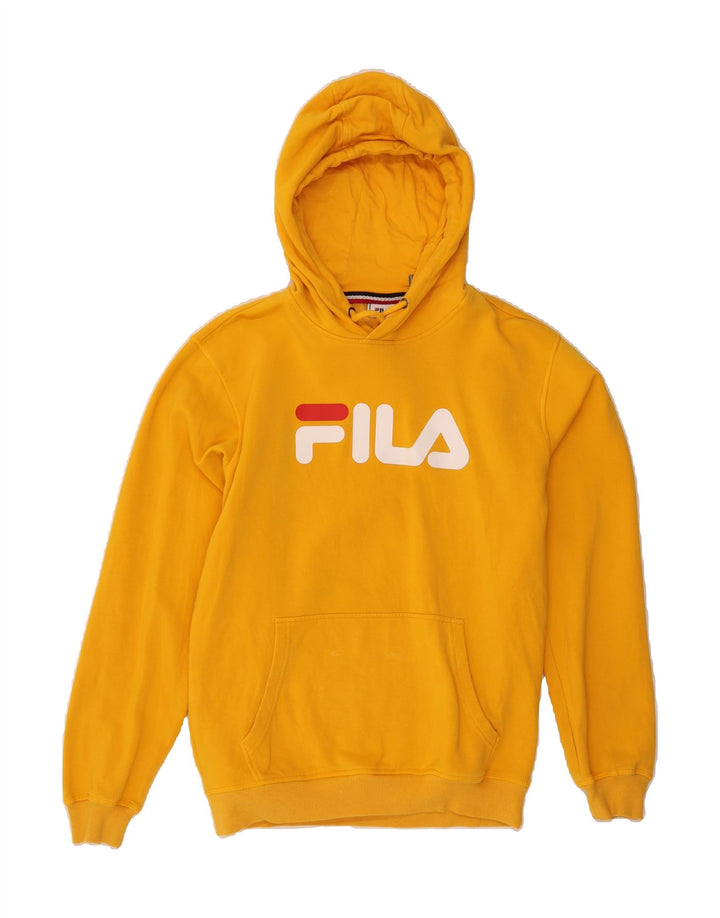 FILA Mens Graphic Hoodie Jumper Small Yellow Cotton Vintage Fila and Second-Hand Fila from Messina Hembry 