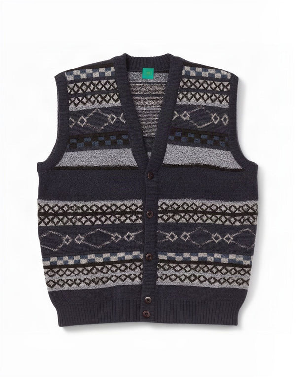 Canda Mens By C&A Ærmeløs cardigantrøje Medium Marineblå Geometrisk