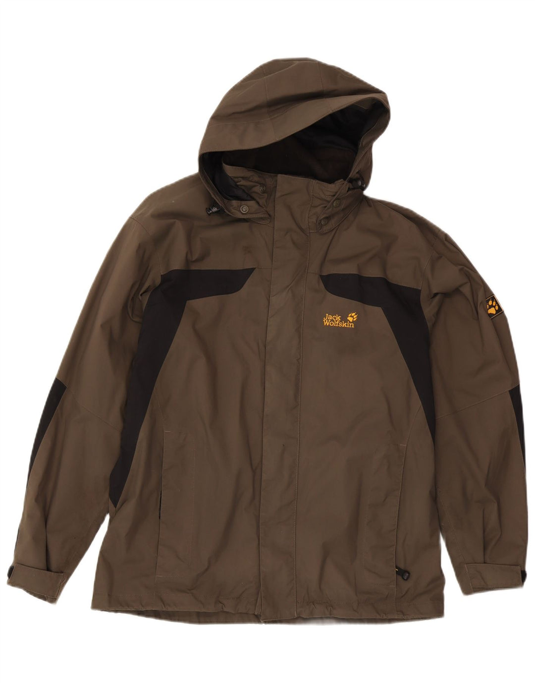 Jack Wolfskin Regnjakke med hætte til mænd UK 36/38 Medium Khaki Colourblock
