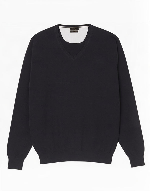 Massimo Dutti Herre V-hals sweater 2XL marineblå bomuld