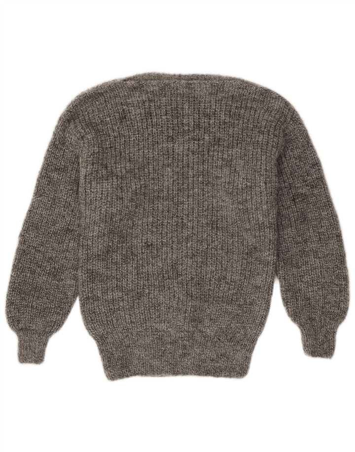 Vintage Dame Boat Neck Jumper Sweater UK 12 Medium Grey Flecked