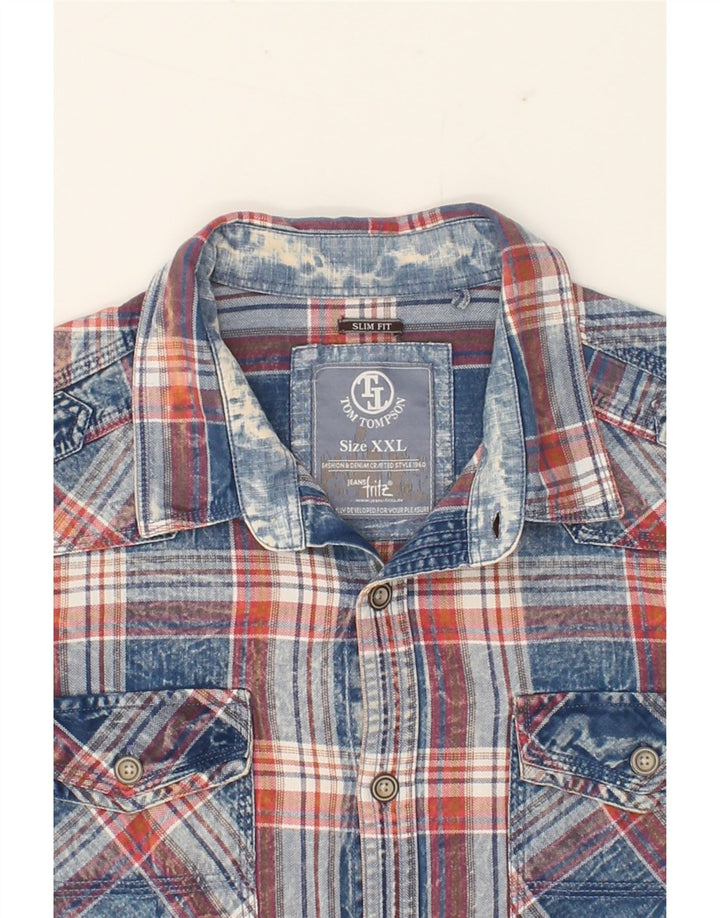 TOM TOMPSON Mens Slim Fit Short Sleeve Shirt 2XL Blue Check Cotton Vintage Tom Tompson and Second-Hand Tom Tompson from Messina Hembry 