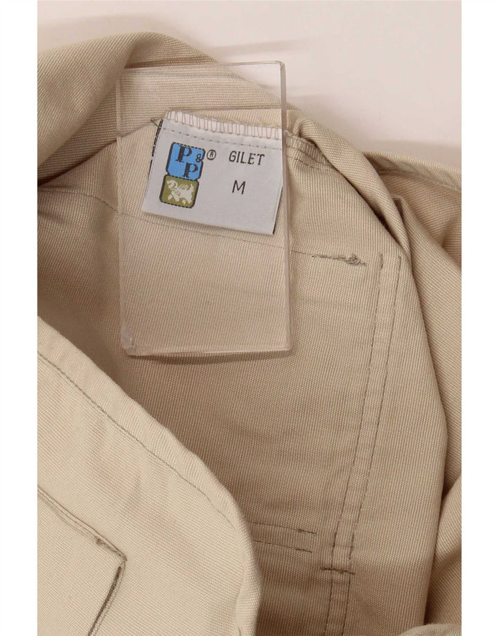Vintage Womens Utility Gilet UK 14 Medium Beige Cotton