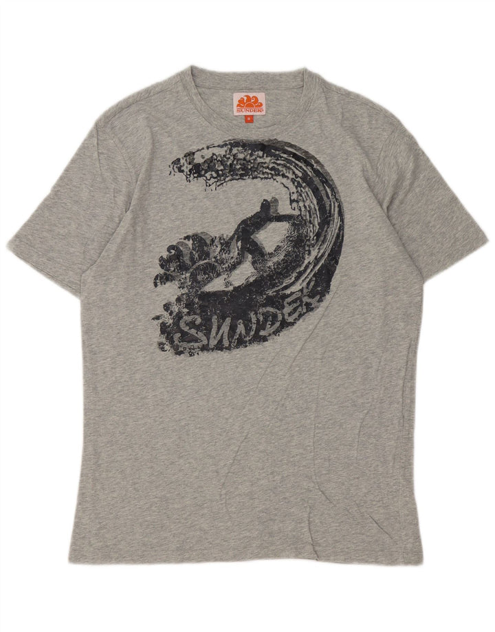 Sundek Herre grafisk T-shirt Top Medium Grey Flecked Bomuld