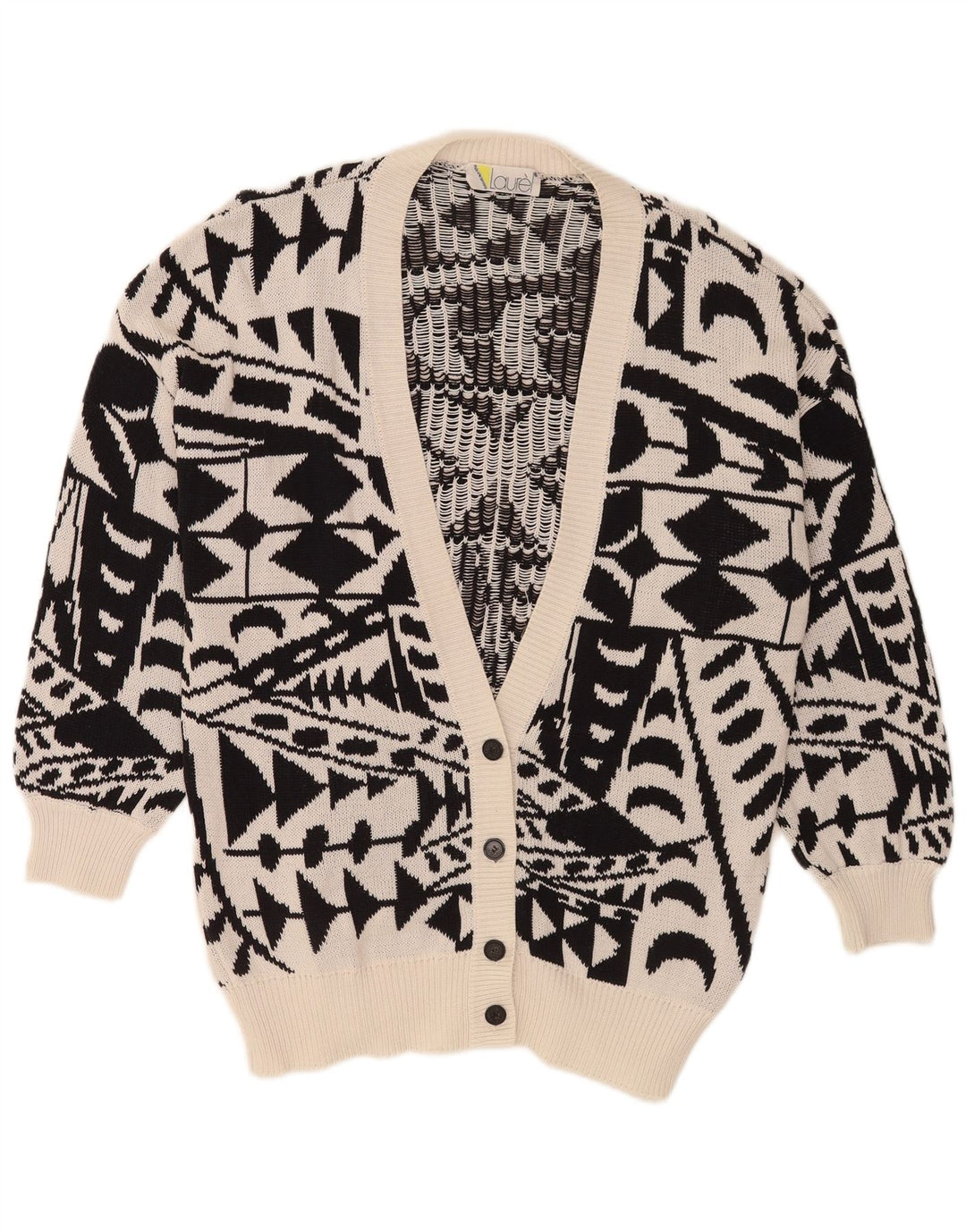 Laurel Dame Longline Cardigan Sweater IT 42 Medium Sort Geometrisk Retro