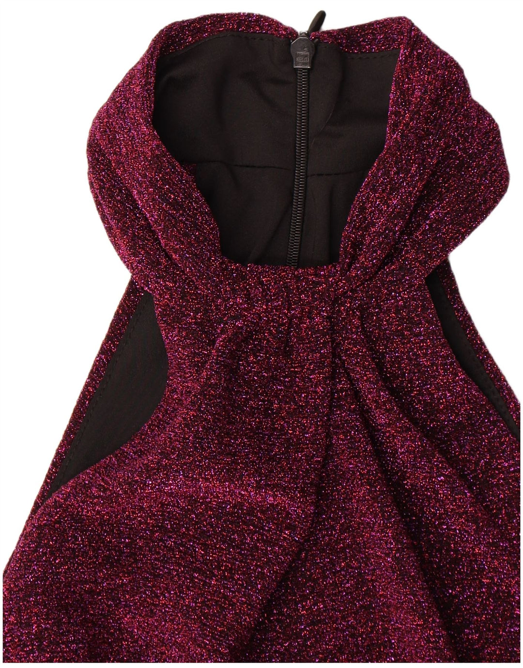 Vintage Dame Maxi Halter Dress UK 8 Small Maroon Flecked Polyester
