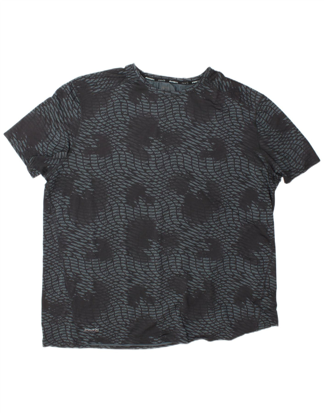 RUSSELL ATHLETIC Herre Dri-Power T-Shirt Top 2XL Grå Geometrisk Polyester