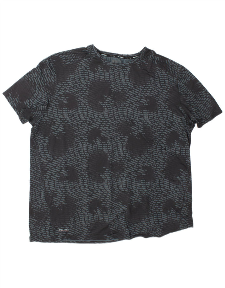 RUSSELL ATHLETIC Herre Dri-Power T-Shirt Top 2XL Grå Geometrisk Polyester