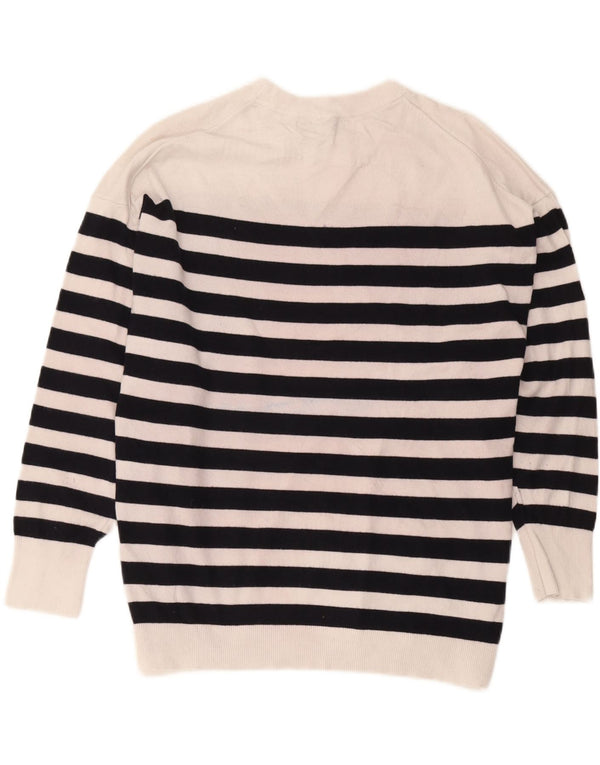 Zara Dame Oversized Crew Neck Jumper Sweater UK 16 Stor hvid stribet