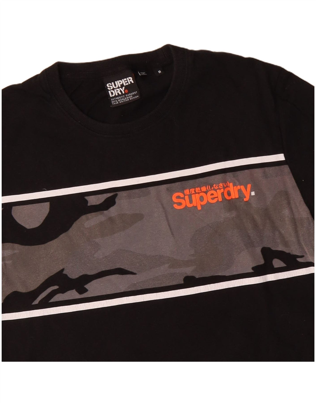 SUPERDRY Herre grafisk T-shirt Top Medium Sort Camouflage Bomuld