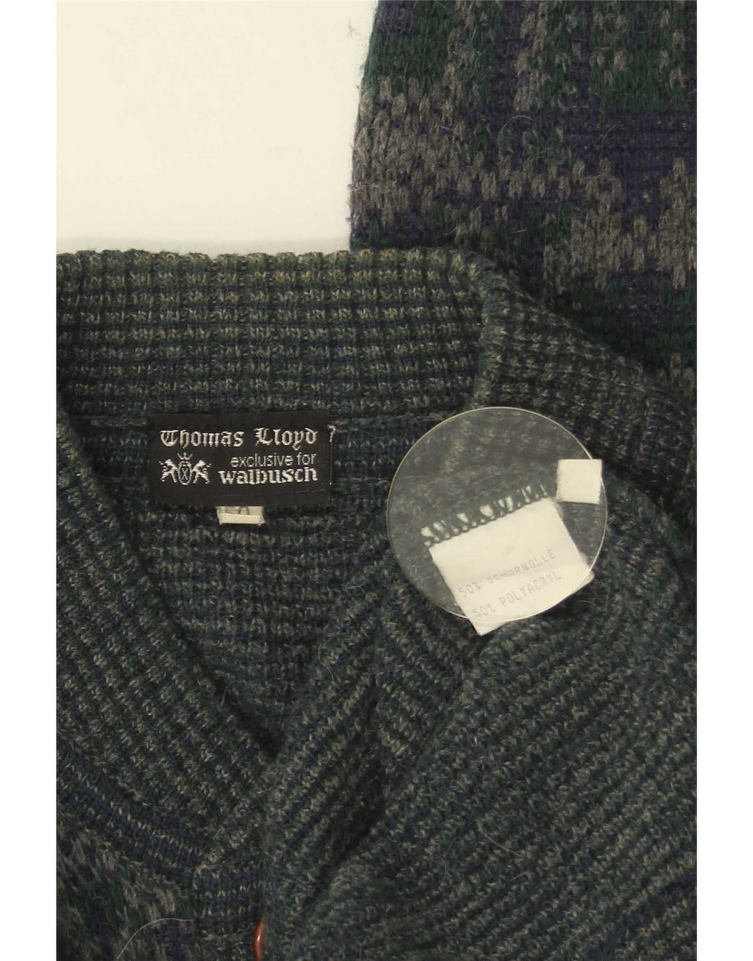 Walbusch Herre Cardigan Sweater IT 50 Medium Grøn Geometrisk Uld