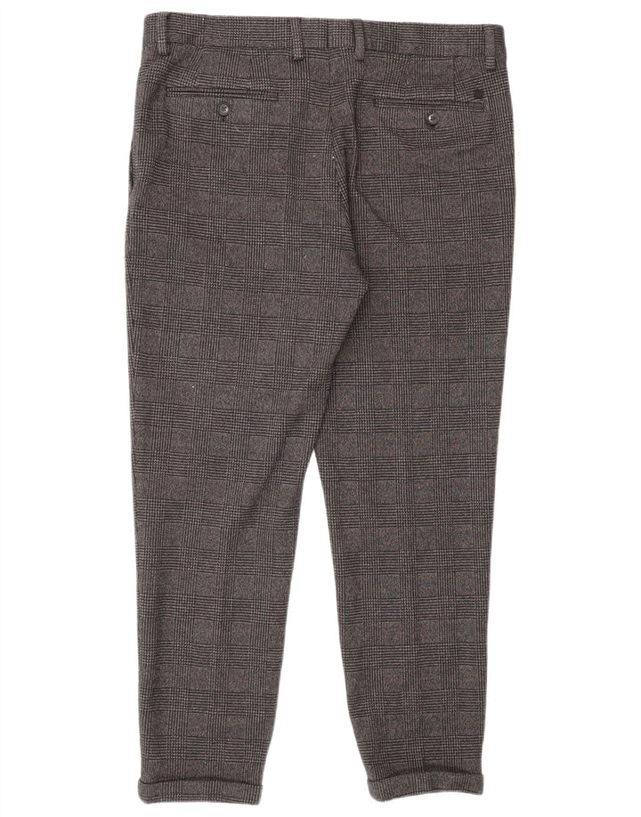 ZARA Slim Chino Bukser til mænd EU 44 Large W34 L27 Grå Houndstooth