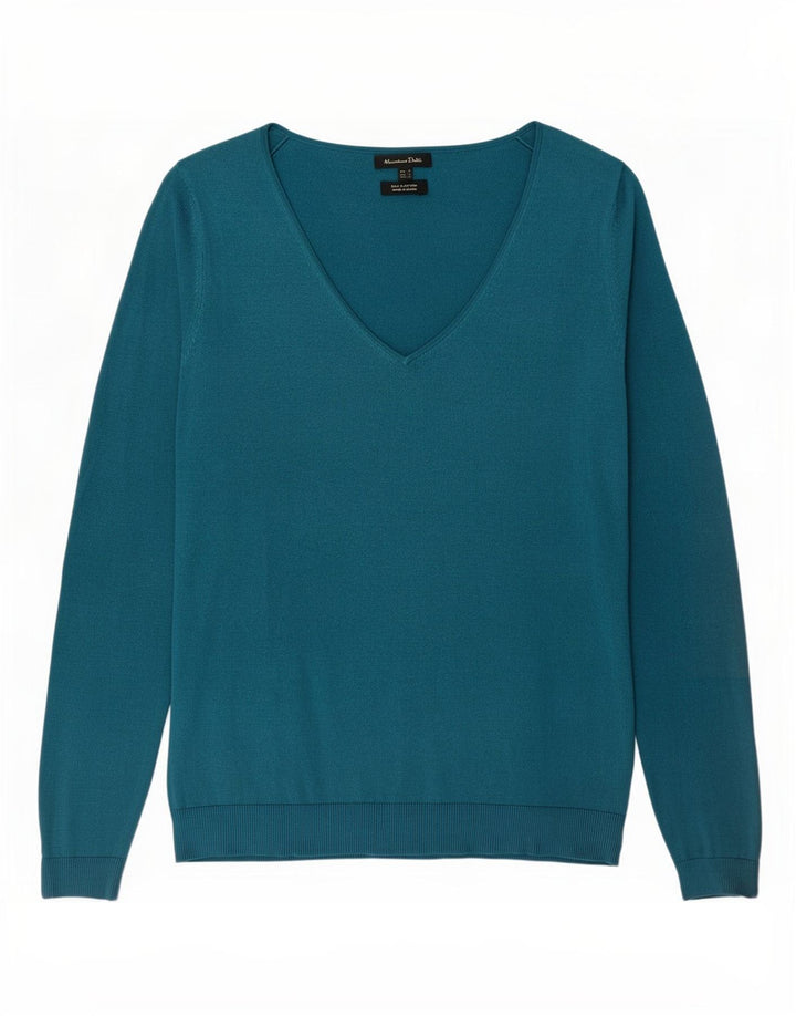 Massimo Dutti Dame V-hals sweater UK 10 Small Blue Silk