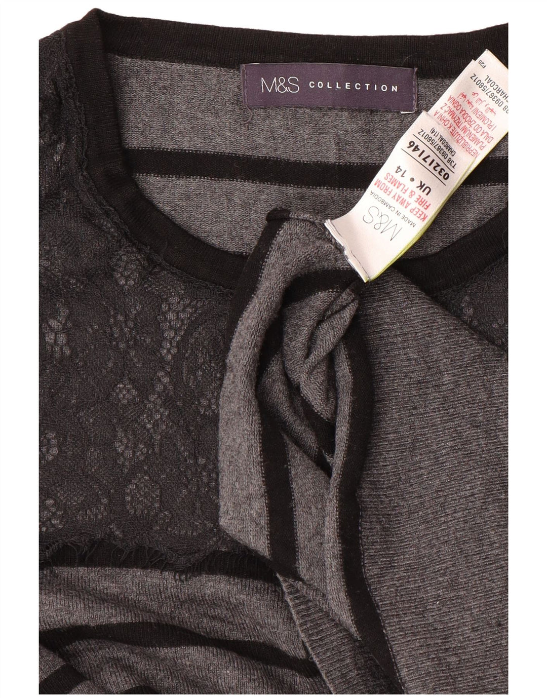 MARKS & SPENCER Dame Crop Cardigan Sweater UK 14 Mellem grå stribet