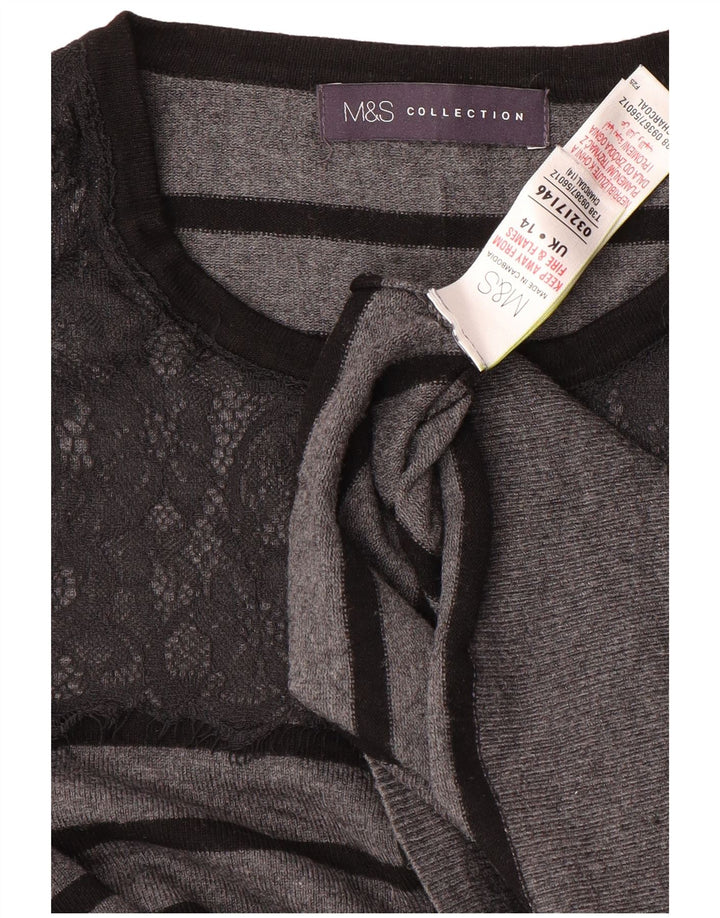MARKS & SPENCER Dame Crop Cardigan Sweater UK 14 Mellem grå stribet