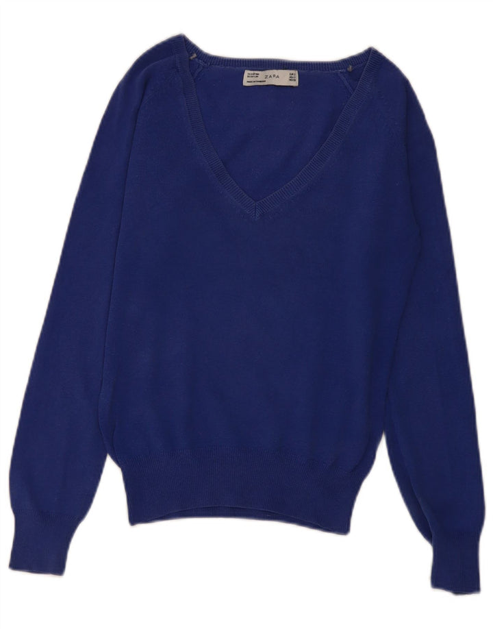 Zara Dame V-hals sweater UK 10 Small Blue