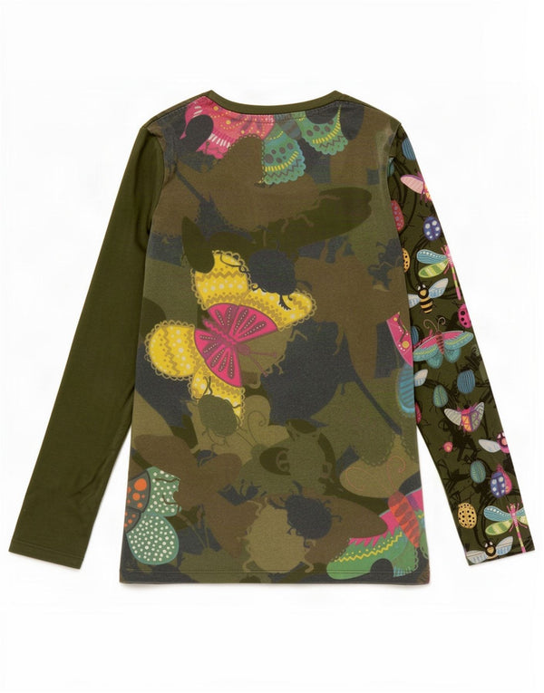 Desigual piger grafisk top langærmet 9-10 år grøn blomsterbomuld