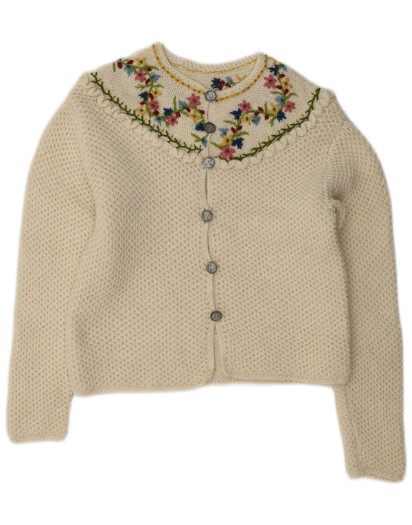 Vintage Dame Cardigan Sweater UK 8 Small Off White Floral