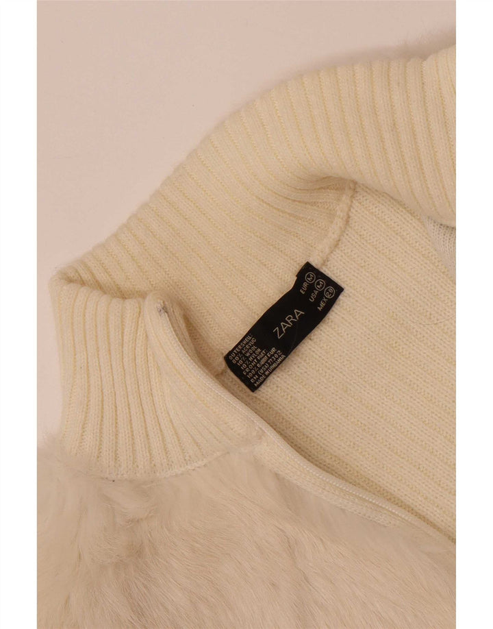 Zara Dame Cardigan Sweater UK 12 Medium Off White Akryl