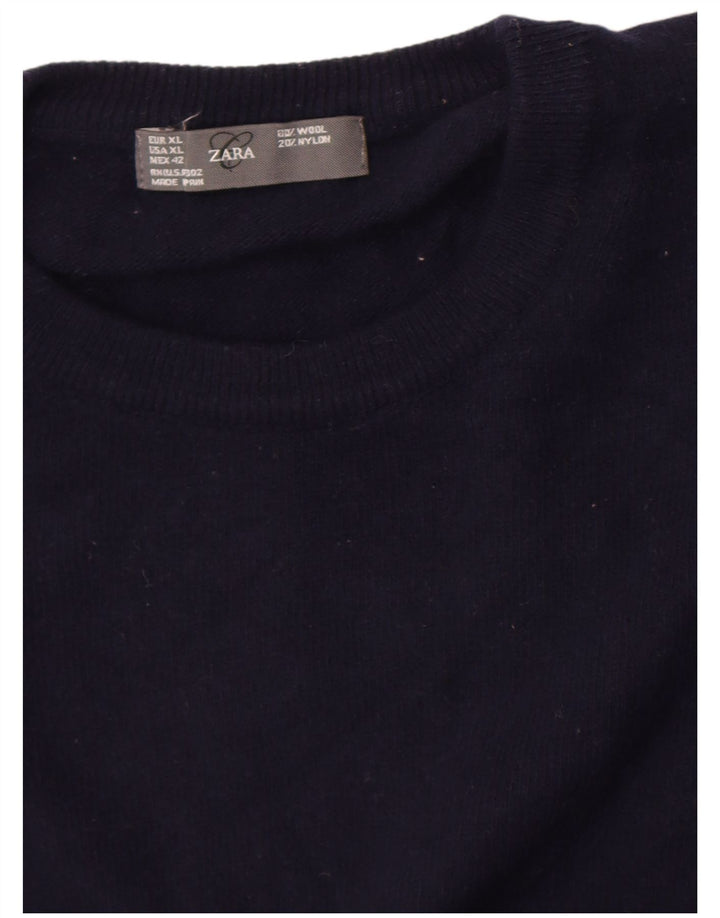 Zara Herre sweater med rund hals XL marineblå uld