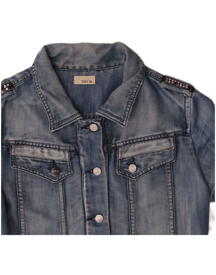 TOY G Womens Crop denimjakke UK 12 Medium Blue