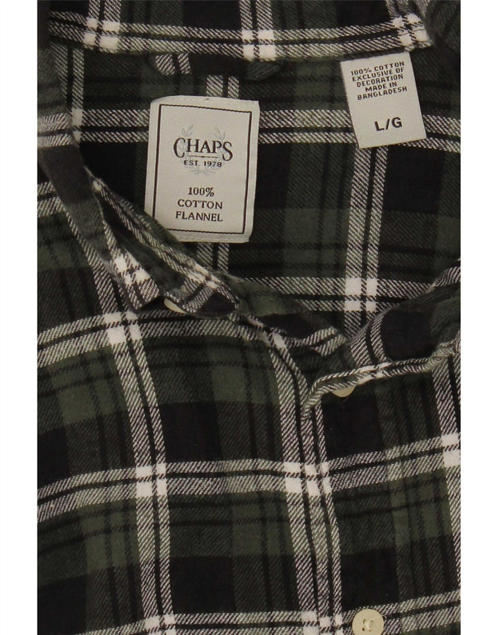 Chaps Herre Flanellskjorte Stor Grøn Plaid Bomuld