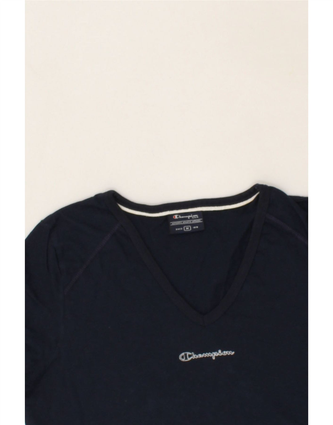 CHAMPION Womens T-Shirt Top UK 12 Medium Navy Blue Cotton Vintage Champion and Second-Hand Champion from Messina Hembry 