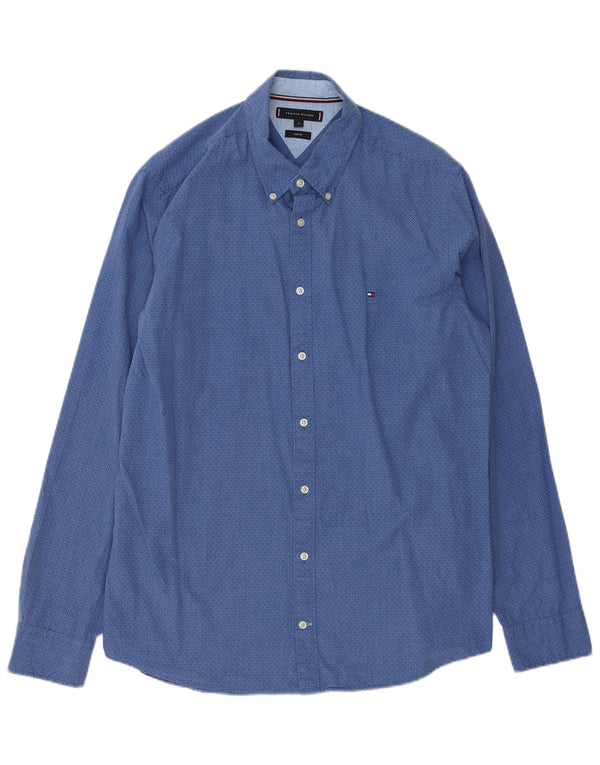 Tommy Hilfiger Herre Slim Fit Skjorte XL Blå Geometrisk Bomuld