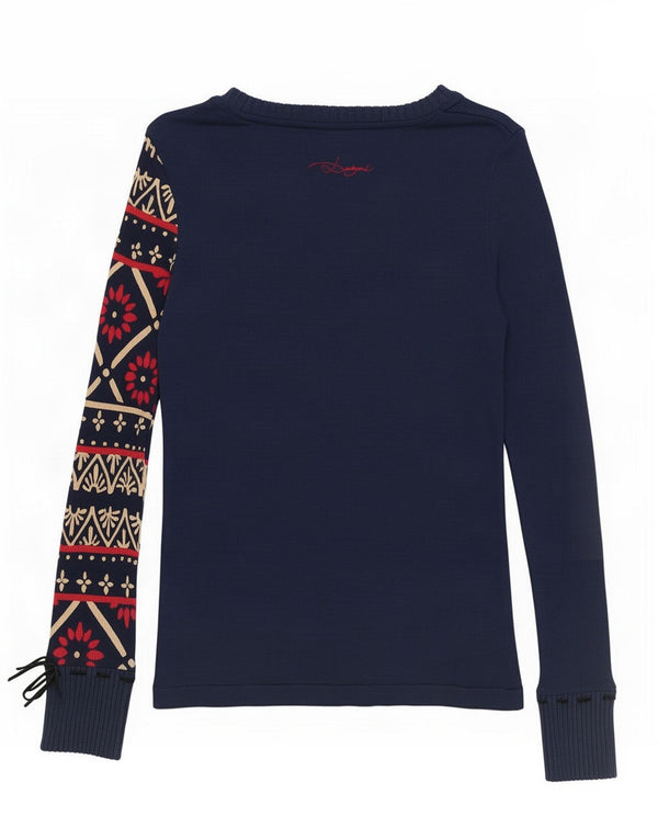 Desigual Dame Grafisk Top Langærmet UK 12 Medium Navy Blue Floral