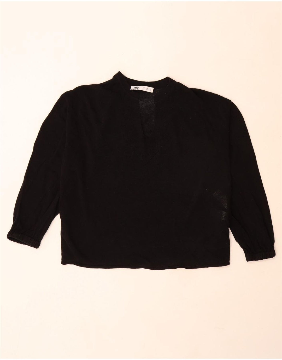 Zara Dame Oversized 3/4-ærmet V-hals sweater UK 14 Medium Sort
