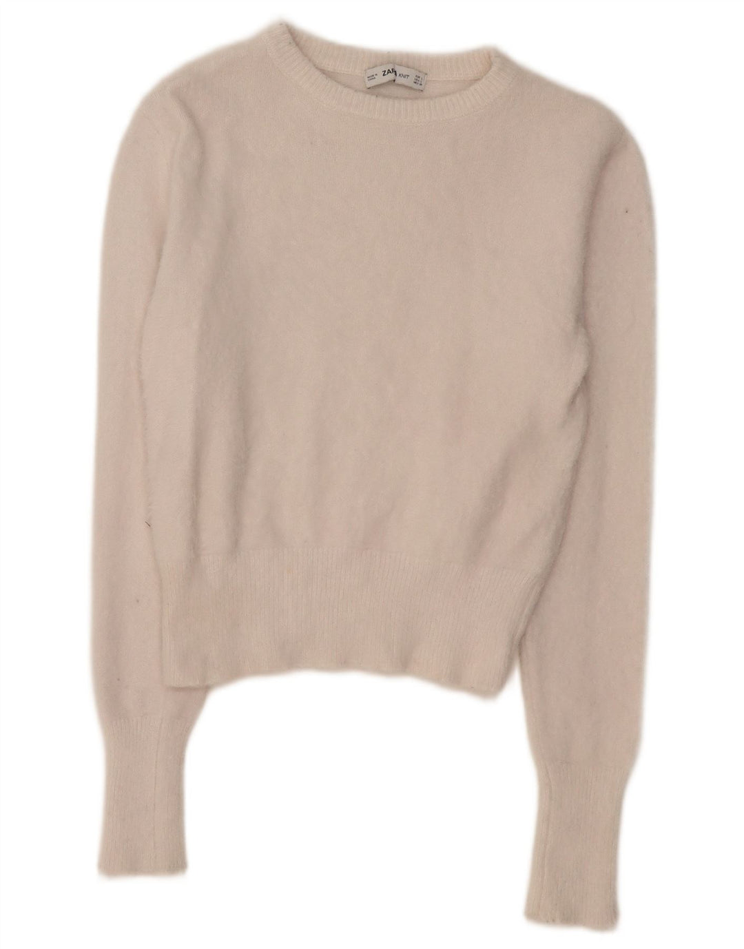 ZARA Womens Crop Boat Neck Jumper Sweater UK 14 Large Beige Nylon