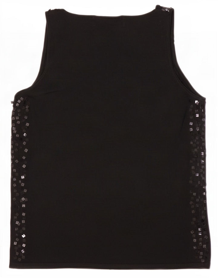 Zara Dame ærmeløs bluse Top UK 12 Medium Sort Flecked Viscose