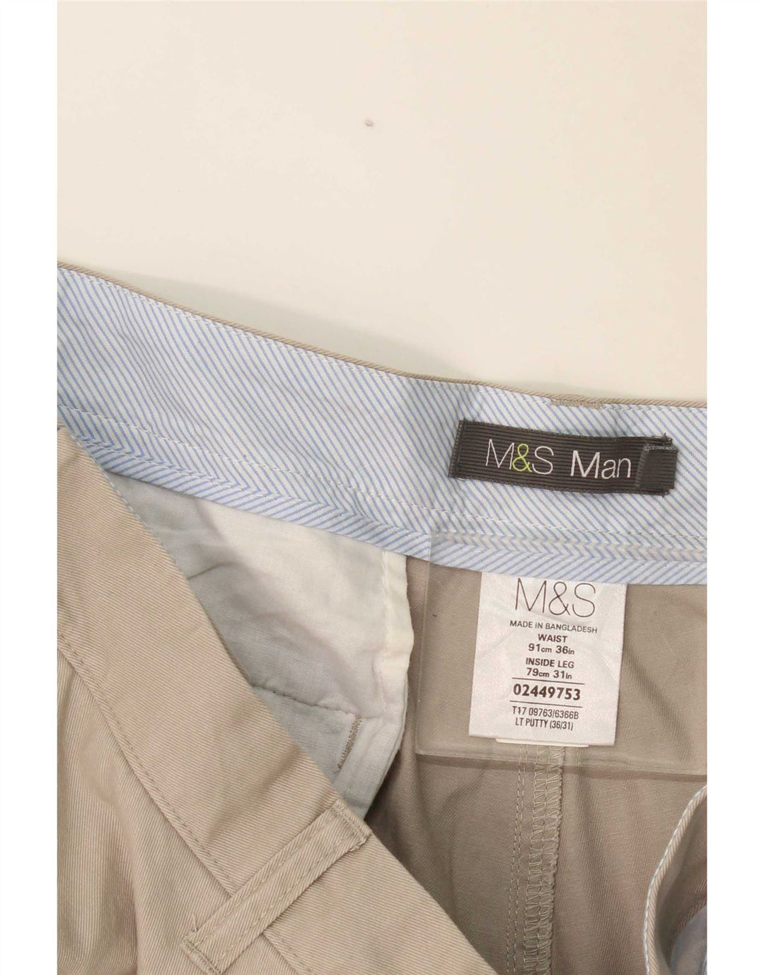 Marks & Spencer Straight Chino-bukser til mænd W36 L31 Grå polyester
