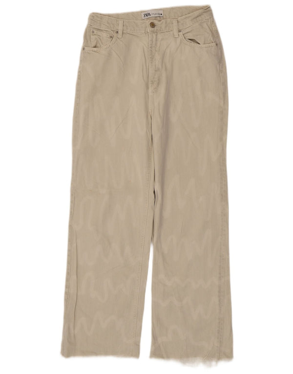 Zara Dame Højhøjde Straight Jeans EU 38 Small W28 L28 Beige Stribet