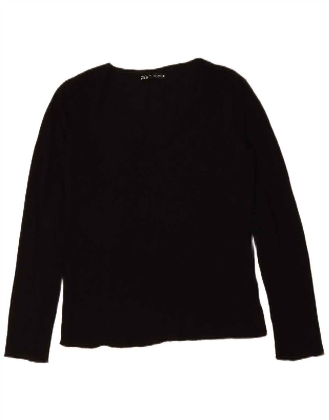 ZARA Dame Top Langærmet UK 10 Lille Sort