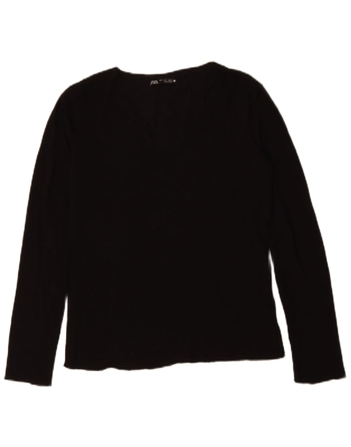 ZARA Dame Top Langærmet UK 10 Lille Sort