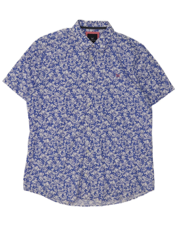Crew Clothing Mens Short Sleeve Shirt XL Blue Floral Cotton