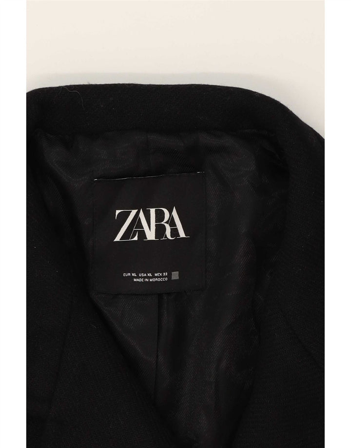 Zara Dame Dobbeltradet Frakke UK 18 XL Sort