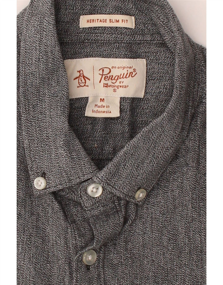 PENGUIN Mens Heritage Slim Fit Short Sleeve Shirt Medium Grey Cotton Vintage Penguin and Second-Hand Penguin from Messina Hembry 