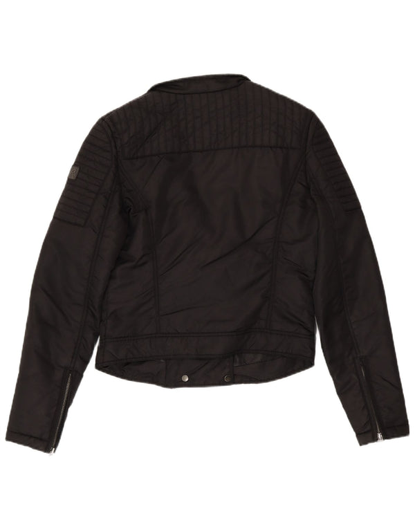 Replay Womens Crop Biker Jacket UK 12 Medium Black