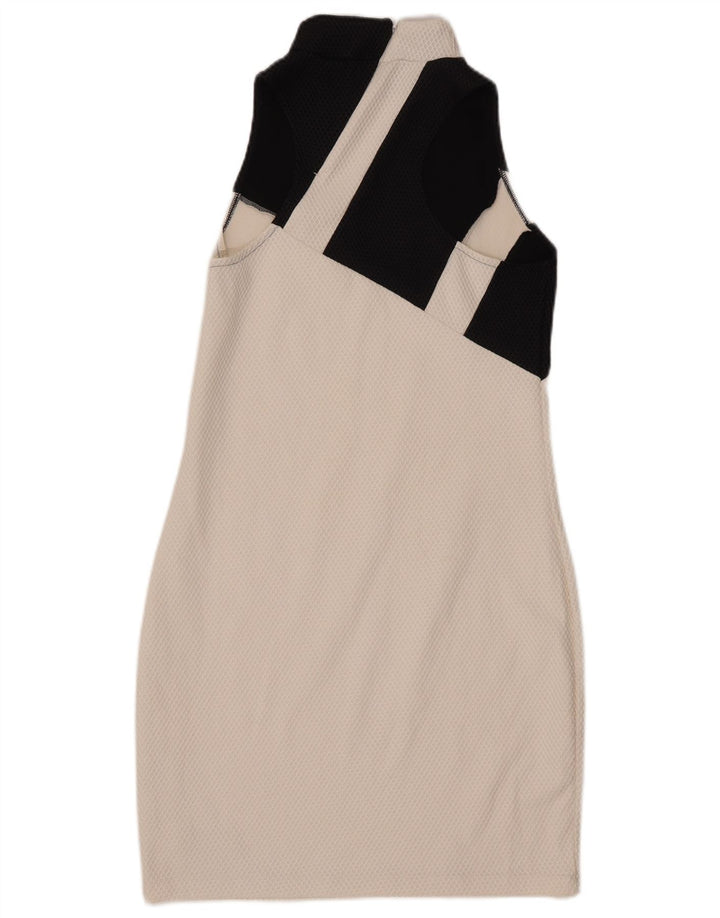 ADIDAS Kvinders Grafisk Bodycon Kjole UK 16 Stor Hvid Colourblock