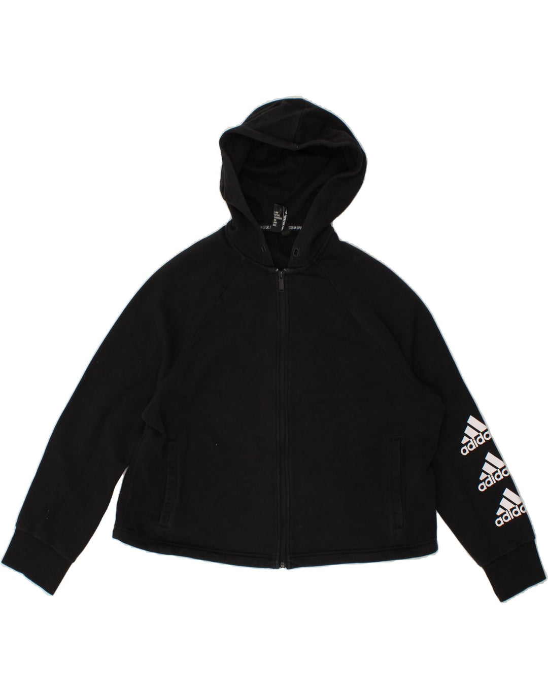 ADIDAS Womens Graphic Oversized Zip Hoodie Sweater UK 12/14 Medium Black Vintage Adidas and Second-Hand Adidas from Messina Hembry 