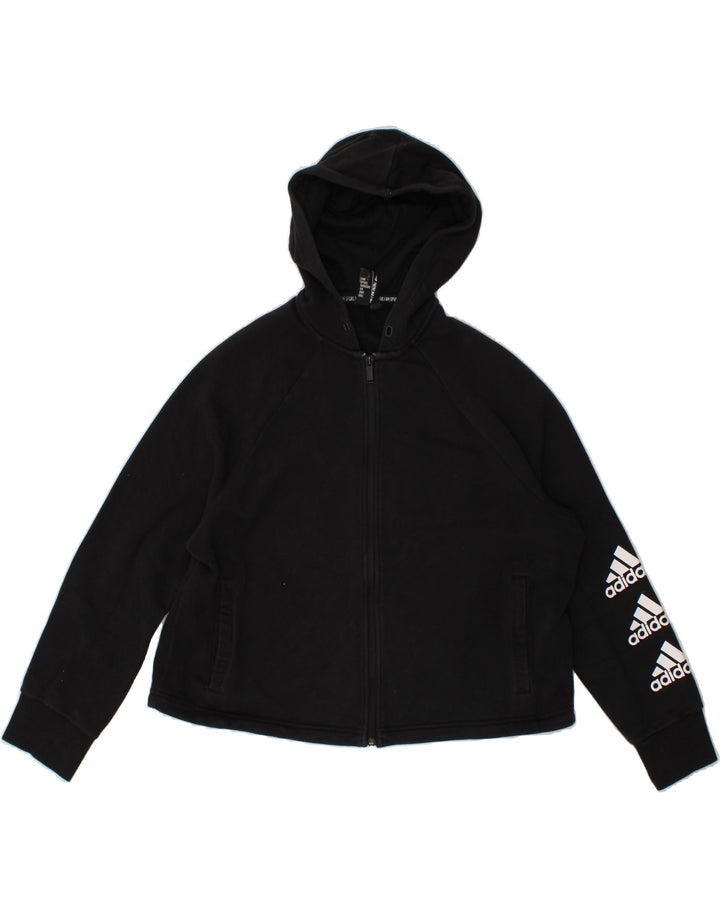 ADIDAS Womens Graphic Oversized Zip Hoodie Sweater UK 12/14 Medium Black Vintage Adidas and Second-Hand Adidas from Messina Hembry 