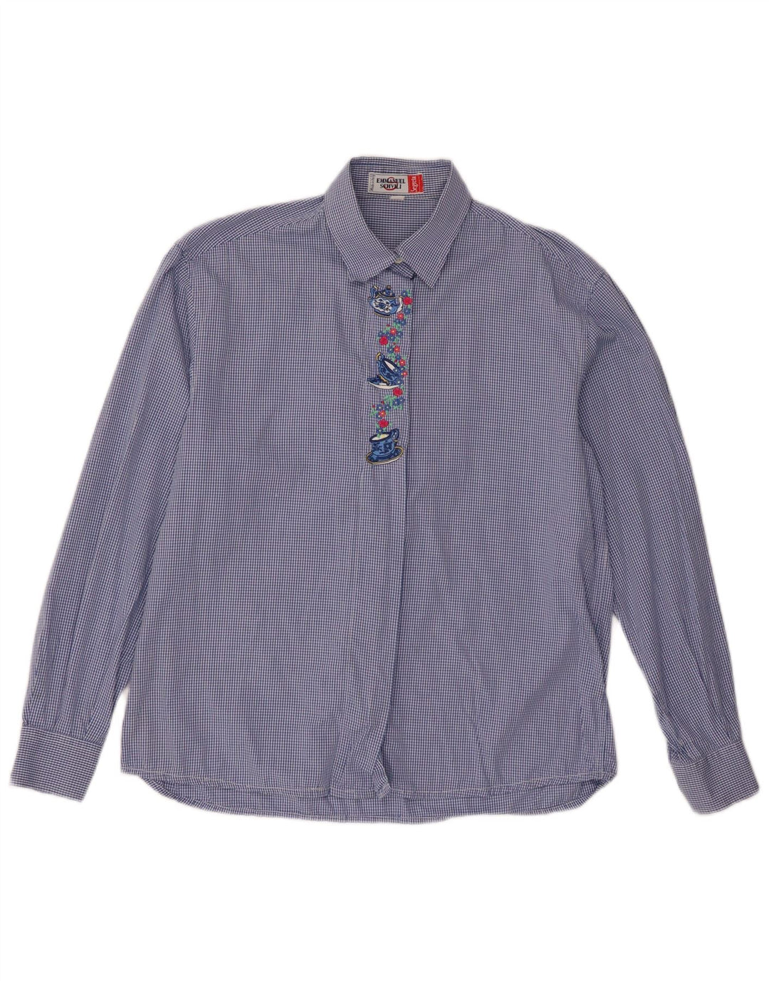 Emmanuel Schvili Dame Langærmet Regular Shirt UK 18 XL Blue Gingham