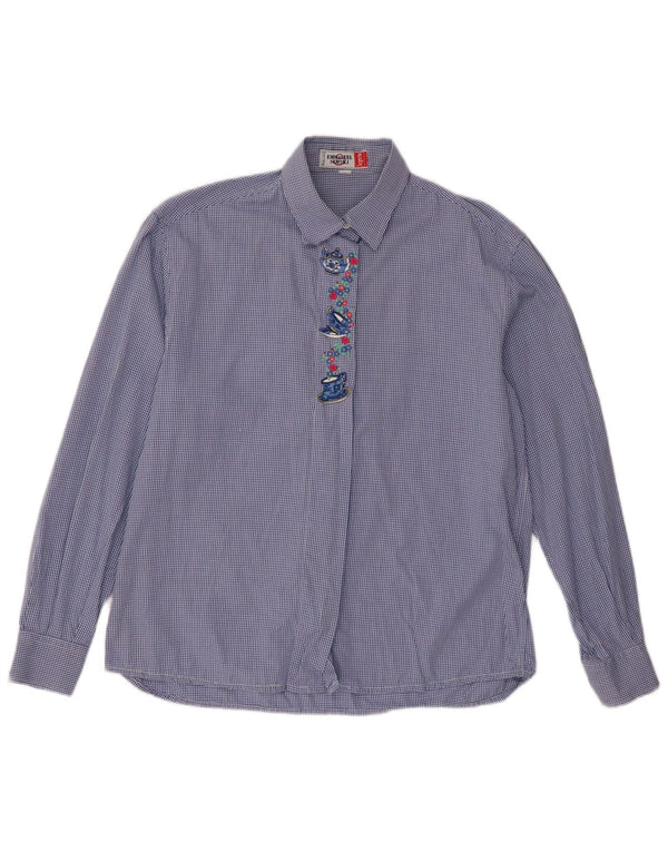 Emmanuel Schvili Dame Langærmet Regular Shirt UK 18 XL Blue Gingham