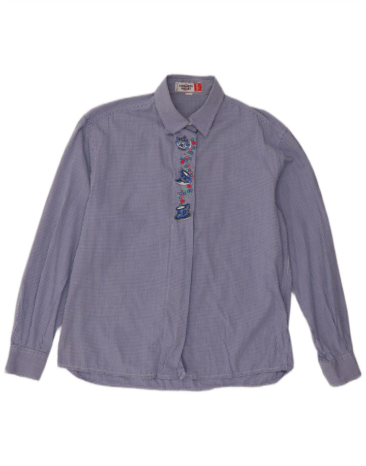 Emmanuel Schvili Dame Langærmet Regular Shirt UK 18 XL Blue Gingham