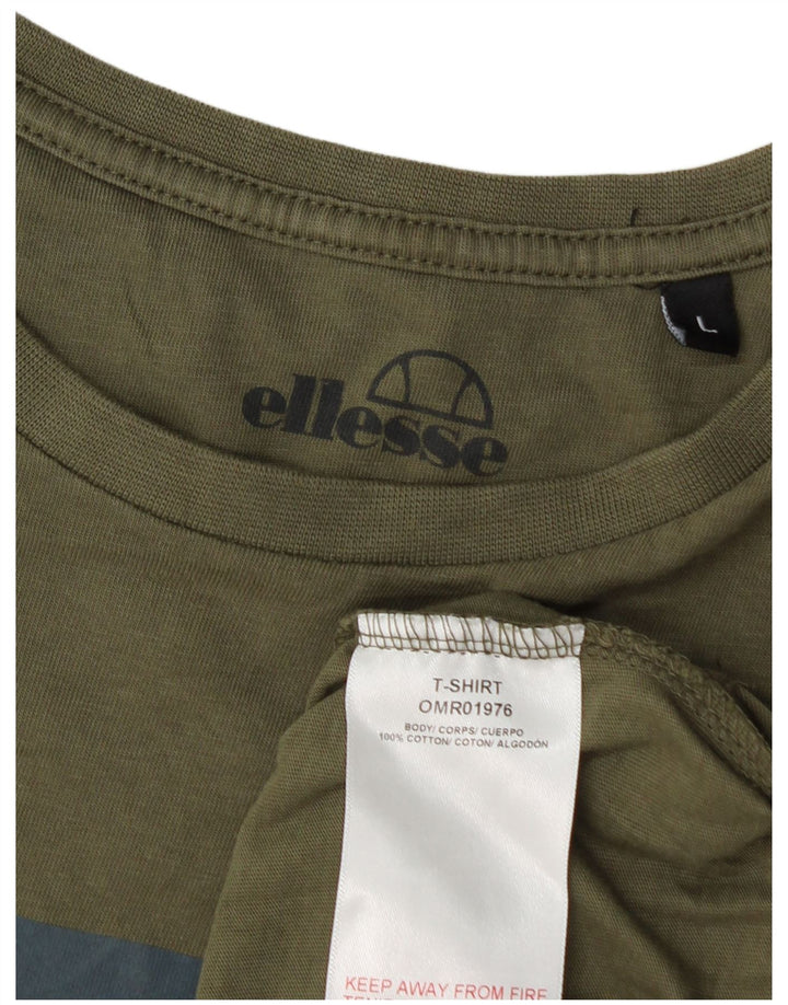 Ellesse Herre Grafisk T-Shirt Top Stor Khaki Bomuld