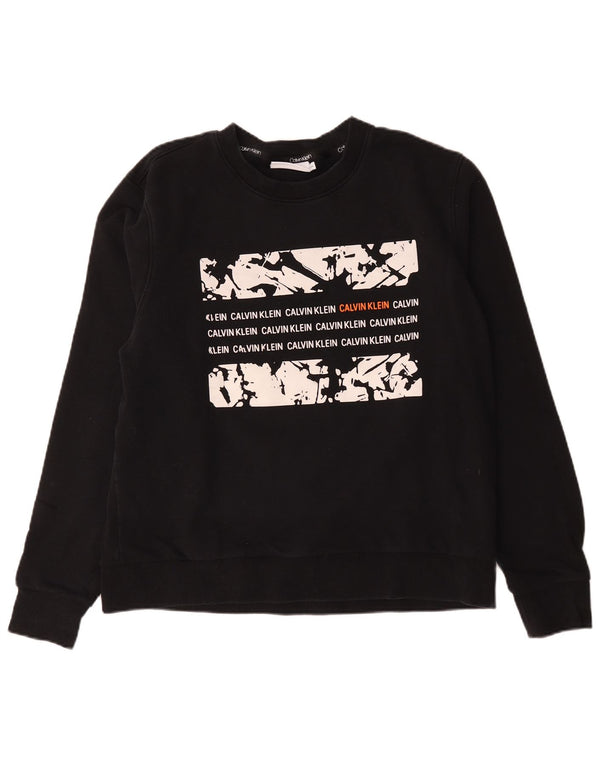 Calvin Klein Womens Graphic Sweatshirt Jumper UK 20 2XL Black Cotton