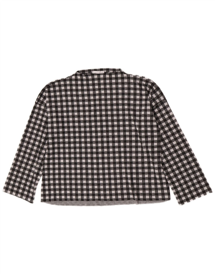 Zara Dame Oversized Top Langærmet UK 10 Small Black Gingham Polyester