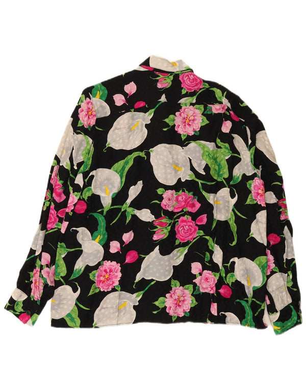 Vintage dameskjorte bluse UK 16 Large Black Floral